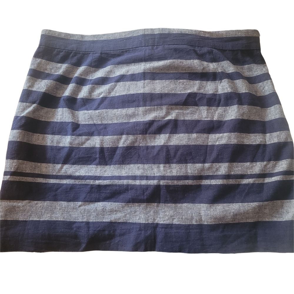 Gap Navy and Gray Striped Linen Blend Chambray Mini Skirt 8